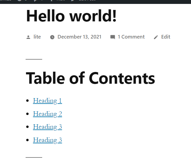 Table of content implementation for WordPress 