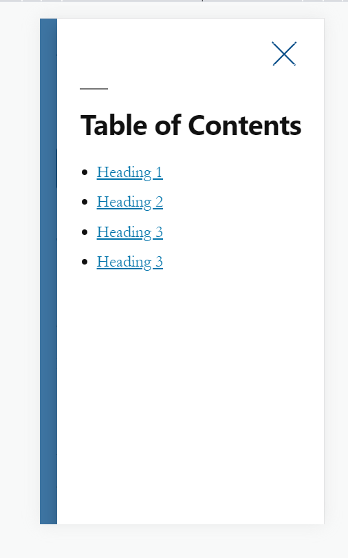 Table of contents when click button